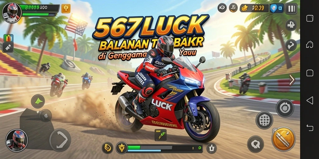 Tampilan gameplay balapan motor yang mendebarkan di 567LUCK.