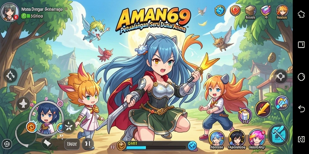 Tampilan seru dari gameplay AMAN69 yang menampilkan aksi anime.