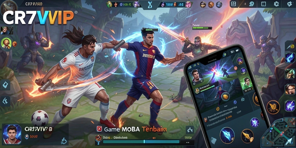 Gameplay seru dan dinamis dalam <strong>CR7VIP</strong> saat bertarung di arena MOBA.