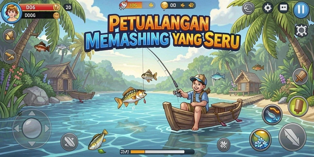 Gameplay D06 menunjukkan keasyikan memancing dengan keragaman lokasi.