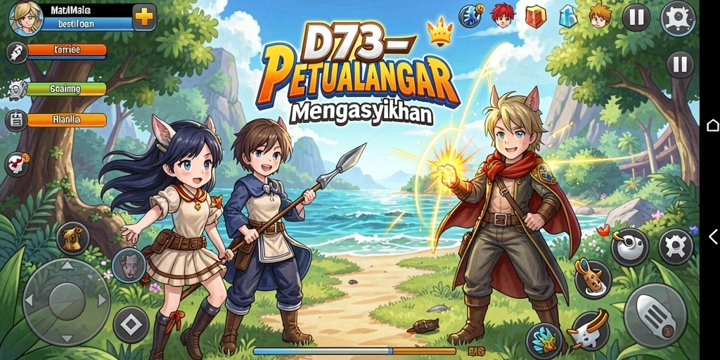 Tangkapan layar gameplay D73 yang menampilkan aksi seru karakter Anime.