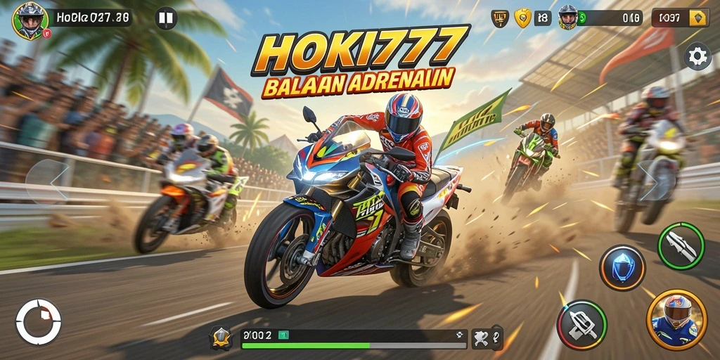 Gameplay HOKI777 dengan balapan motor yang mendebarkan.