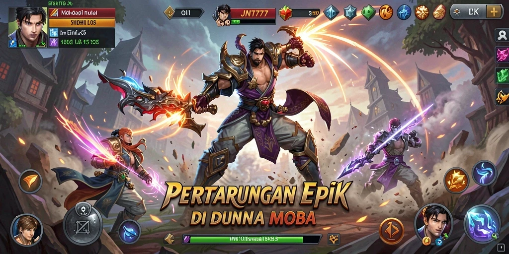 Screenshot JNT777 menampilkan aksi seru dalam pertarungan MOBA.