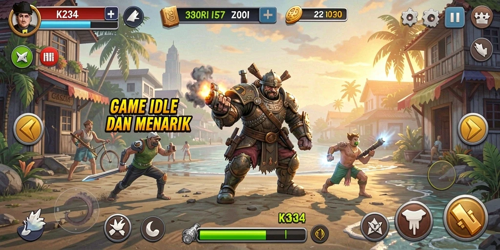 Screenshot gameplay K234 menampilkan pengumpulan sumber daya dengan cara yang seru.