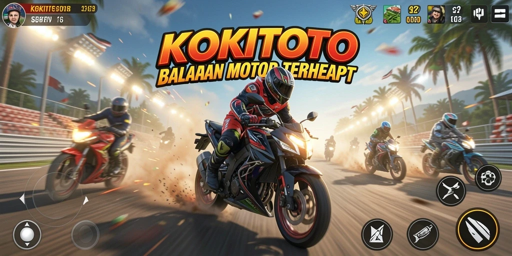 Tangkapan layar gameplay KOKITOTO yang mendebarkan dan penuh aksi balapan motor.