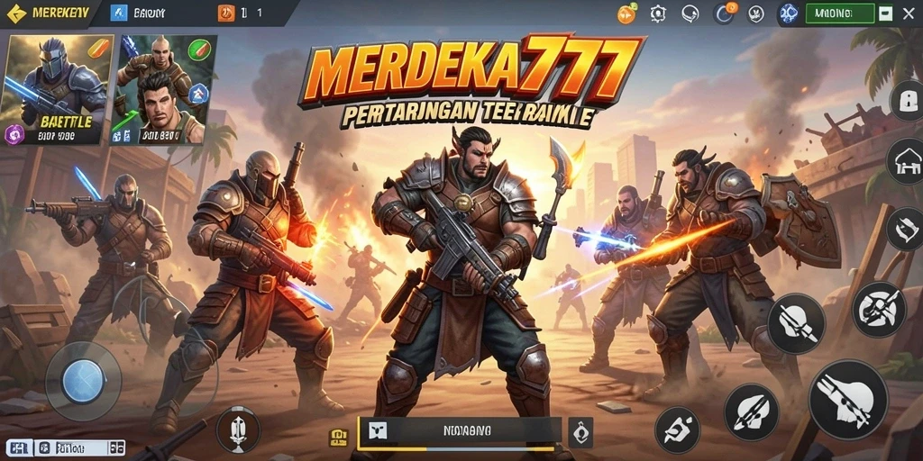 Screenshot gameplay MERDEKA777 menampilkan pertempuran intens dalam arena Battle Royale.