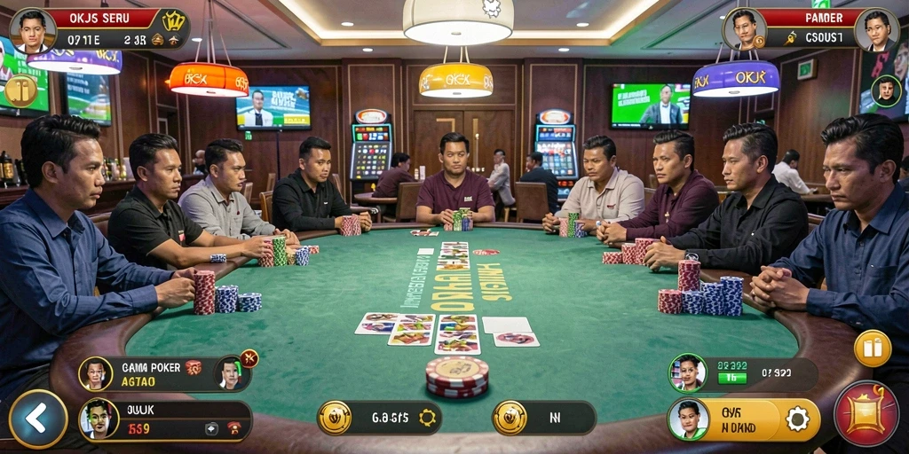 Screenshot gameplay OKJK menunjukkan keseruan permainan poker online.