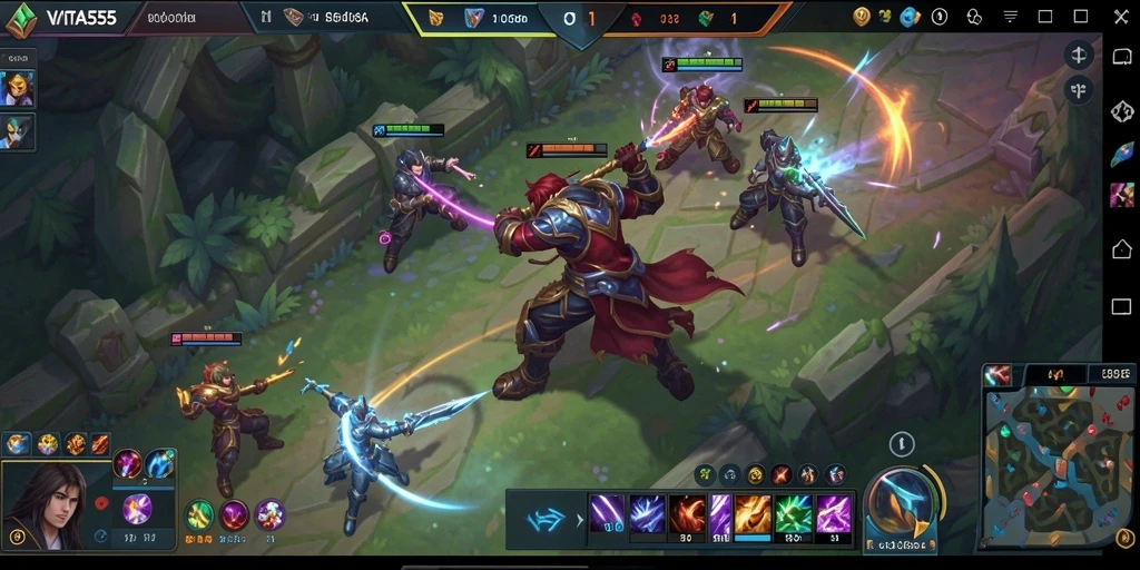Screenshot VITA555 menampilkan pertarungan seru dalam gameplay MOBA.