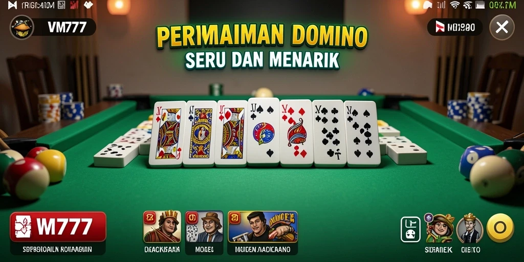 Screenshot utama VM777 menampilkan gameplay Domino yang seru dan menarik.