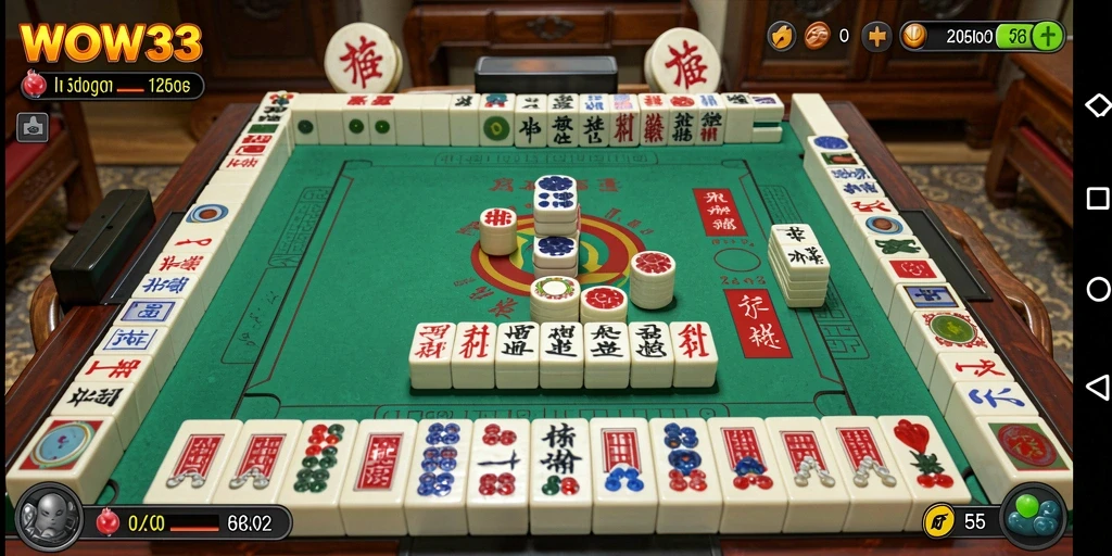Tangkapan layar WOW33 menunjukkan gameplay Mahjong yang menarik.